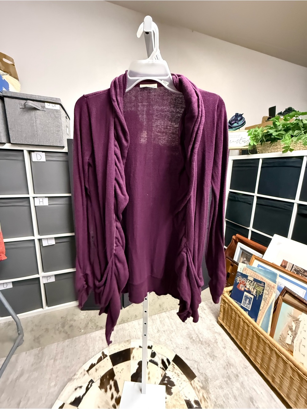 John Paul Richard Women's Open-Front Purple Ruffle Cascade Sweater Cardigan